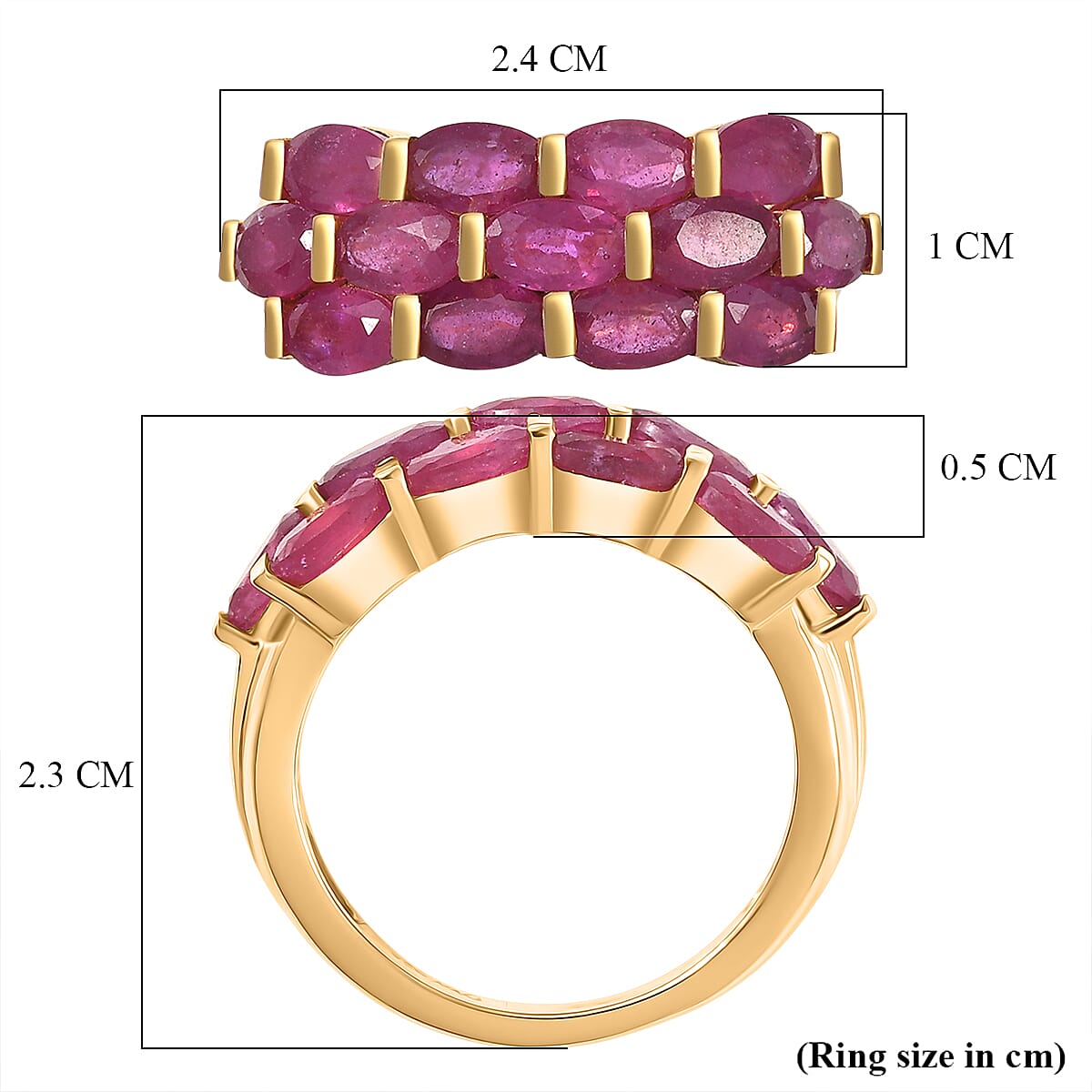 D'Joy African Ruby Cluster Ring in 18K Vermeil Yellow Gold Plated Sterling Silver 4.83 Ct.