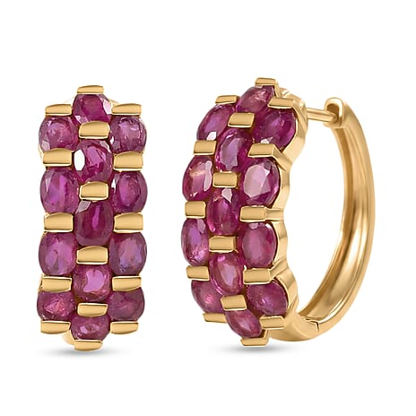 D'Joy African Ruby Full Hoop Earring in 18K Vermeil Yellow Gold Plated Sterling Silver 7.16 Ct.