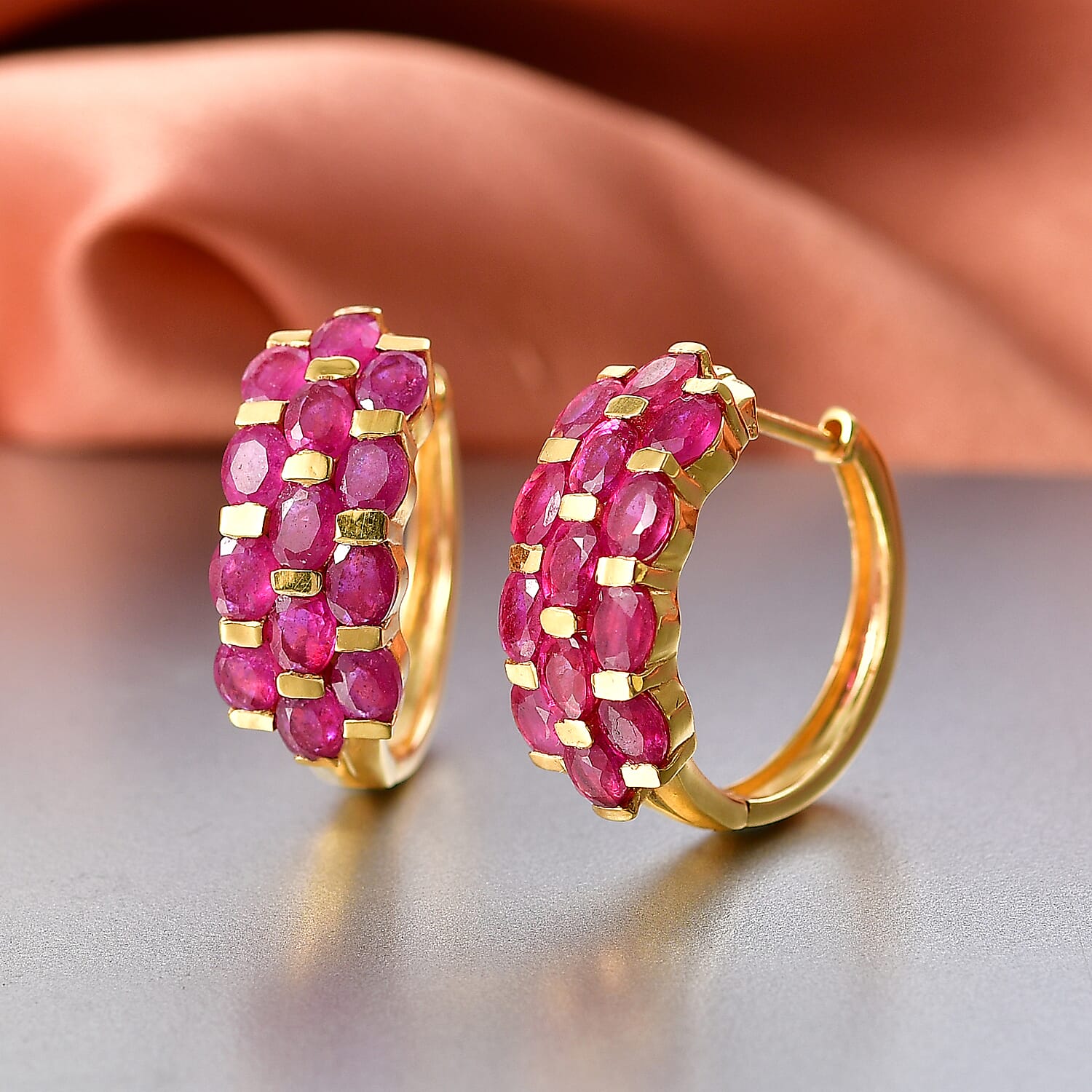 D'Joy African Ruby Full Hoop Earring in 18K Vermeil Yellow Gold Plated Sterling Silver 7.16 Ct.