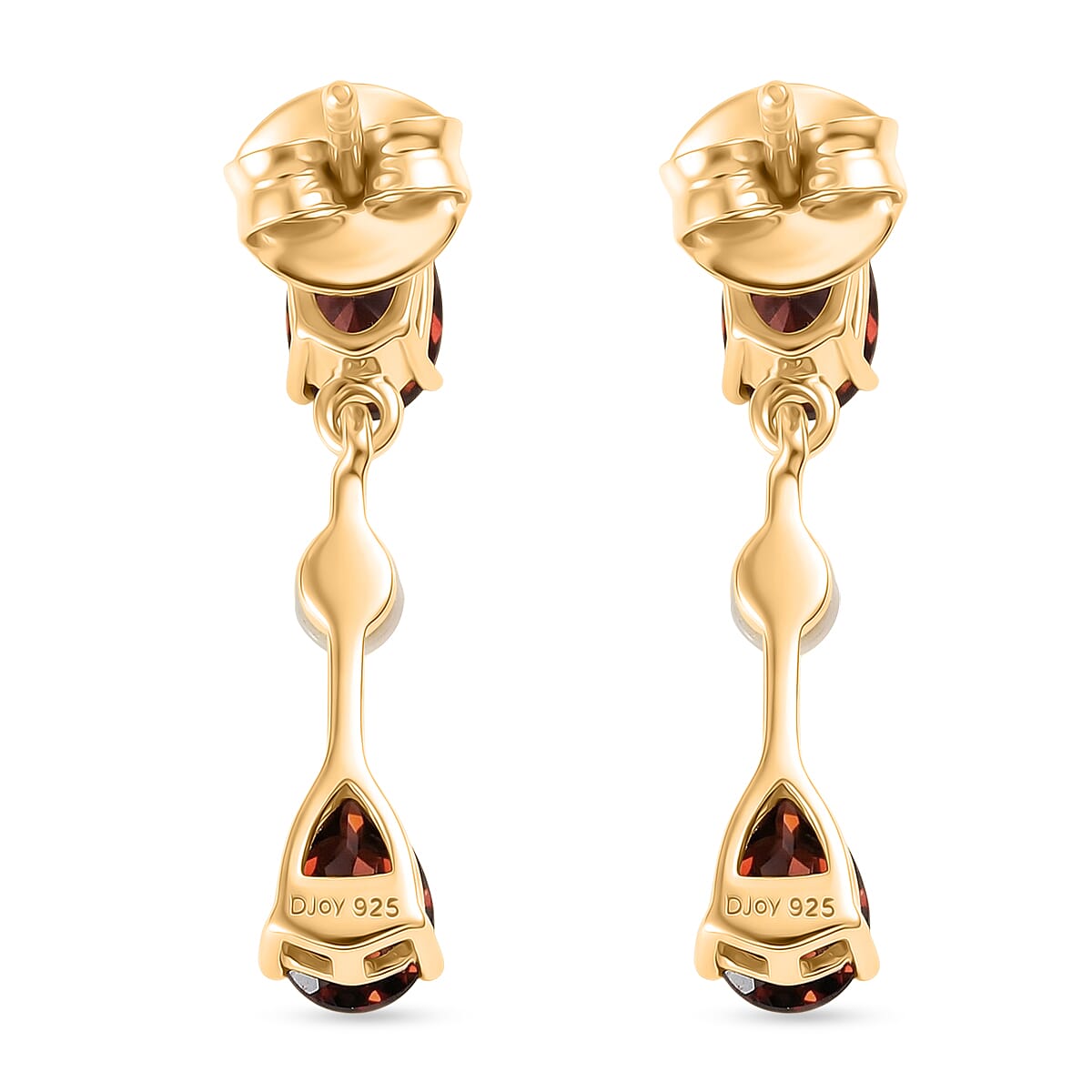 D'Joy Rhodolite Garnet & Fresh Water Pearl Solitaire Stud Push Post Earring in Yellow Gold Plated Sterling Silver 2.56 Ct.