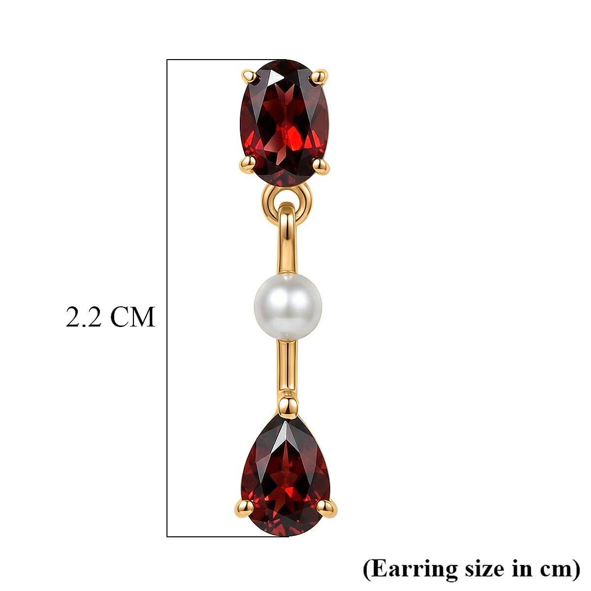 D'Joy Rhodolite Garnet & Fresh Water Pearl Solitaire Stud Push Post Earring in Yellow Gold Plated Sterling Silver 2.56 Ct.