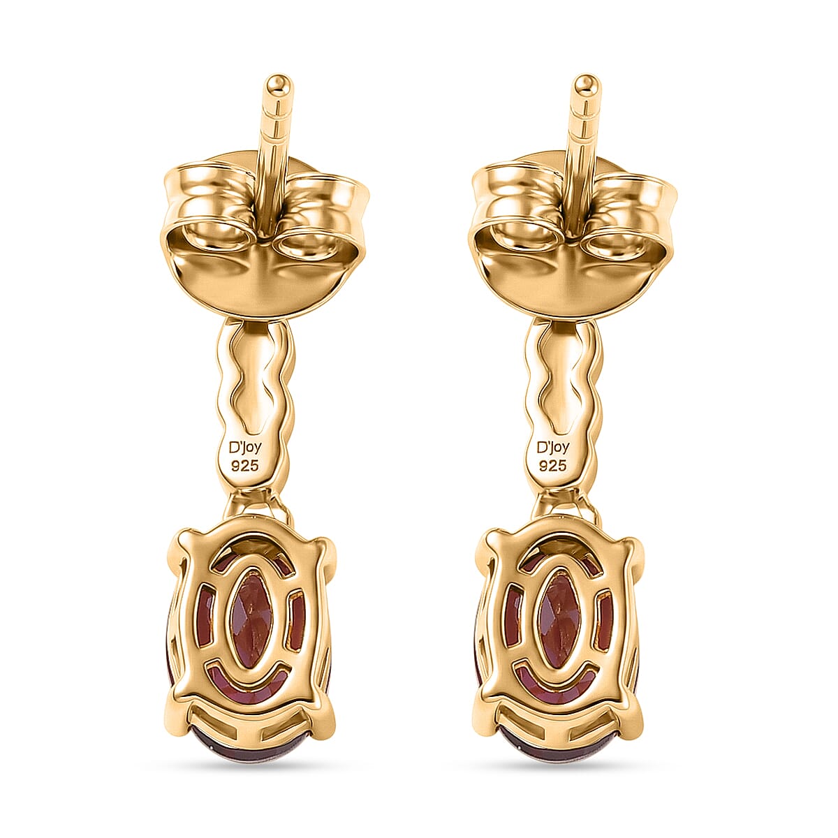 D'Joy Rhodolite Garnet & White Zircon Dangling Push Back Earring in Yellow Gold Plated Sterling Silver 2.03 Ct.