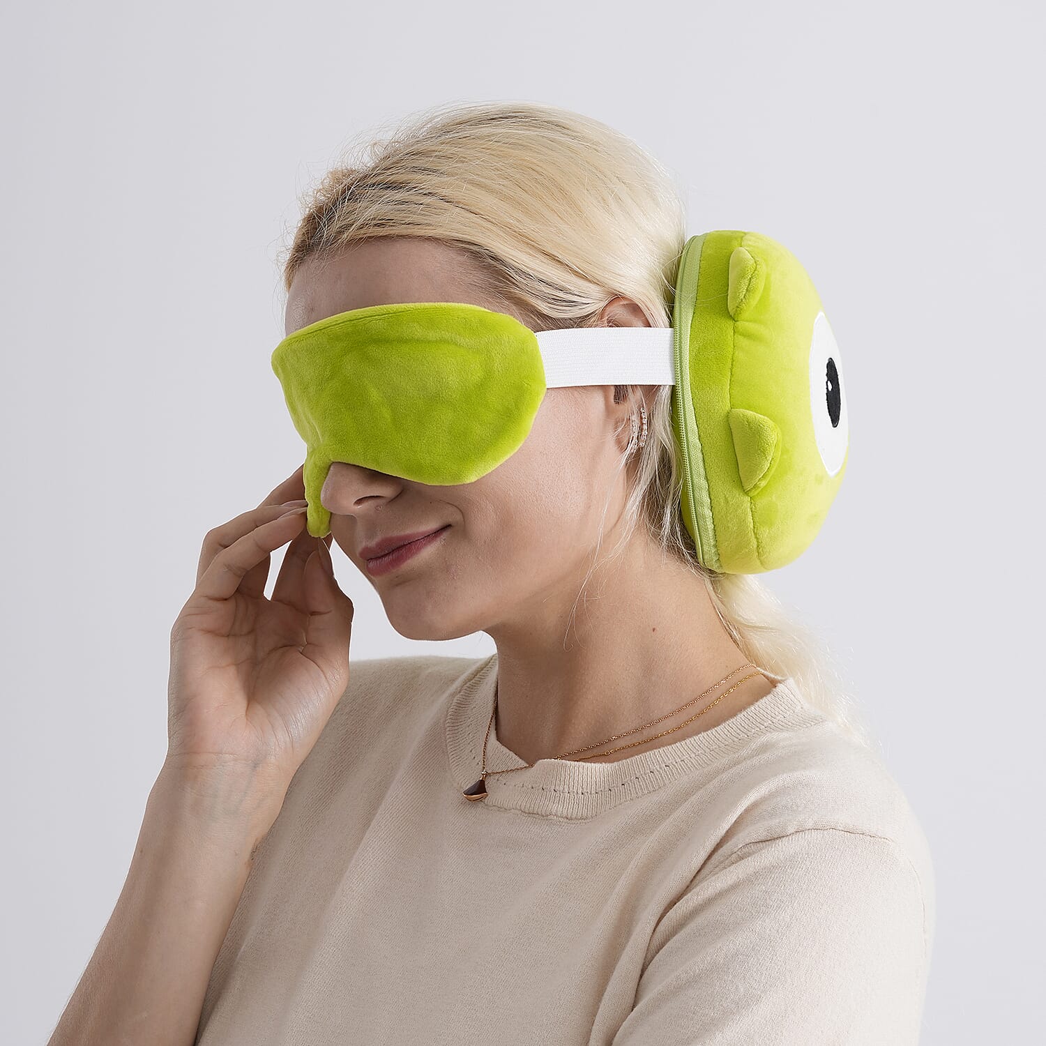 2-in-1 Bif-Eye Monster Pattern Eye Mask & Neck Pillow Duo - Green