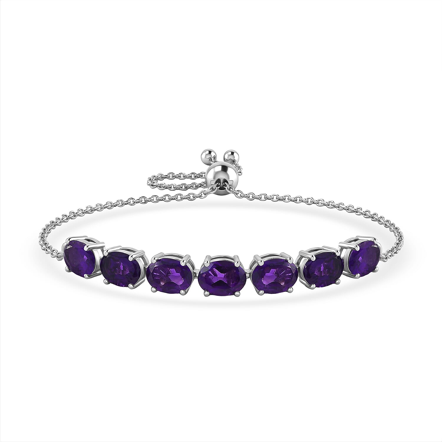 D'Joy AAA African Amethyst Adjustable Tennis Bracelet (Size - 10.5) in Platinum Overlay Sterling Silver 4.89 Ct.