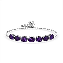 D'Joy AAA African Amethyst Adjustable Tennis Bracelet (Size - 10.5) in Platinum Overlay Sterling Silver 4.89 Ct.