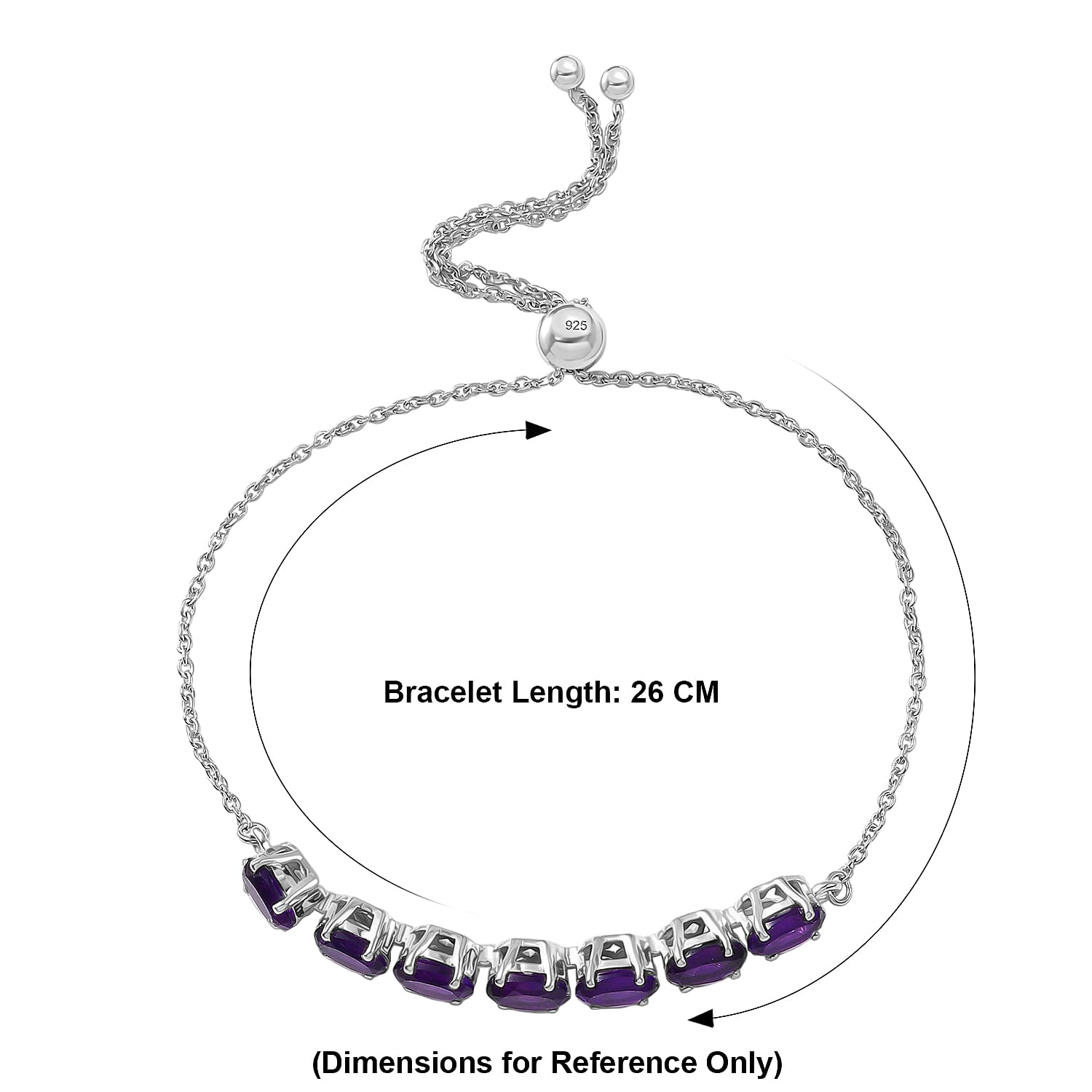 D'Joy AAA African Amethyst Adjustable Tennis Bracelet (Size - 10.5) in Platinum Overlay Sterling Silver 4.89 Ct.