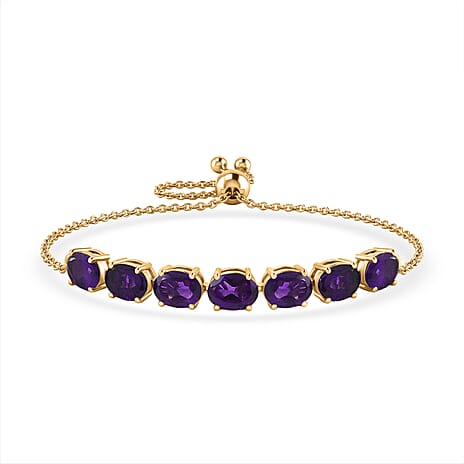 D'Joy AAA African Amethyst Adjustable Tennis Bracelet (Size - 10.5) in Yellow Gold Plated Sterling Silver 4.89 Ct.