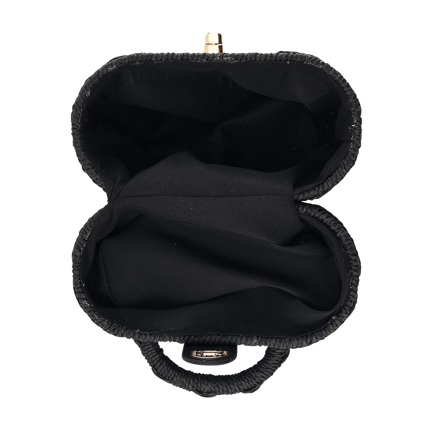 Vintage Style Straw Box Bag with Twist-Lock Clasp - Gold Chain Strap - Black