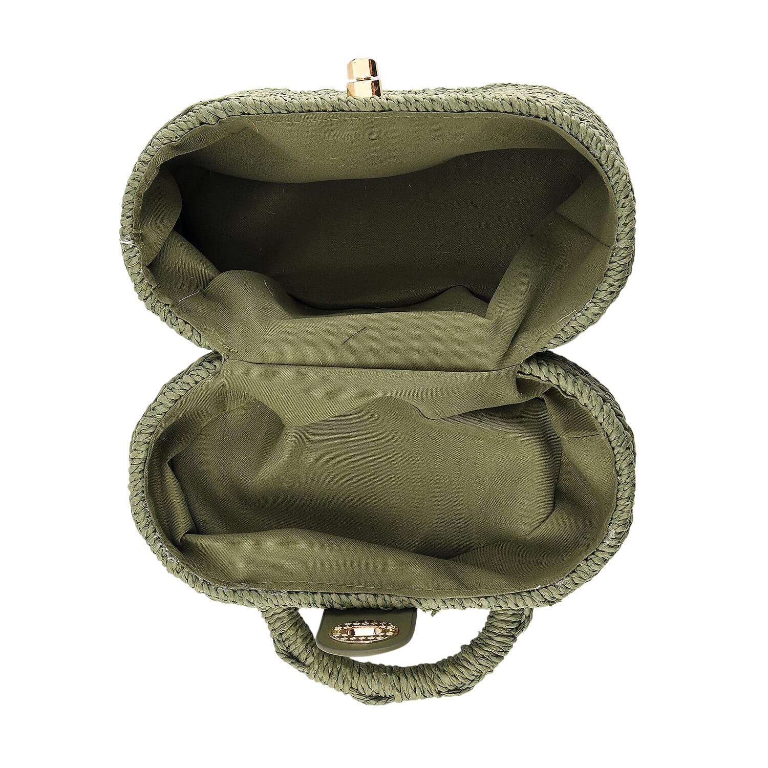 Vintage Style Straw Box Bag with Twist-Lock Clasp - Gold Chain Strap - Green