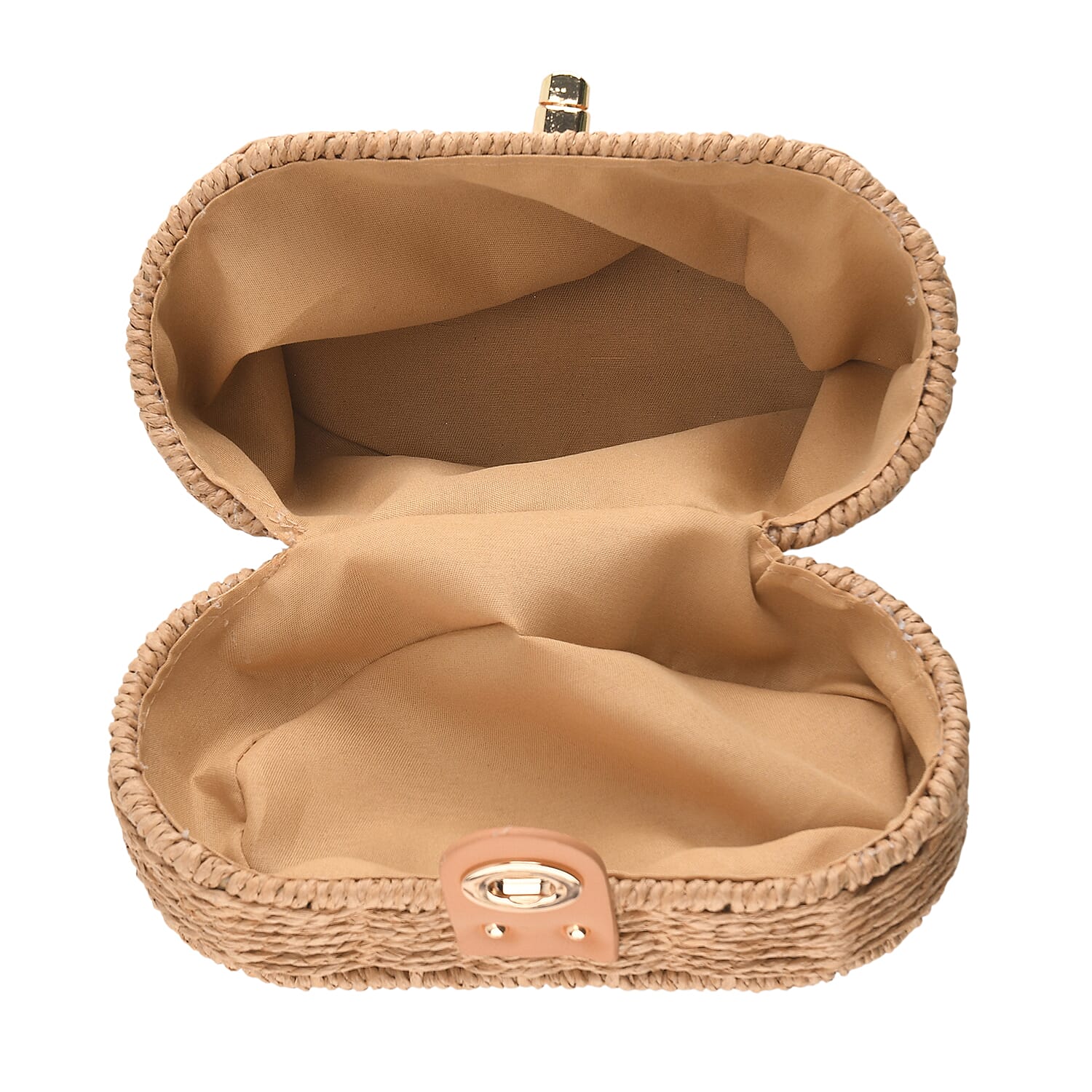 Vintage Style Straw Box Bag with Twist-Lock Clasp - Gold Chain Strap - Brown