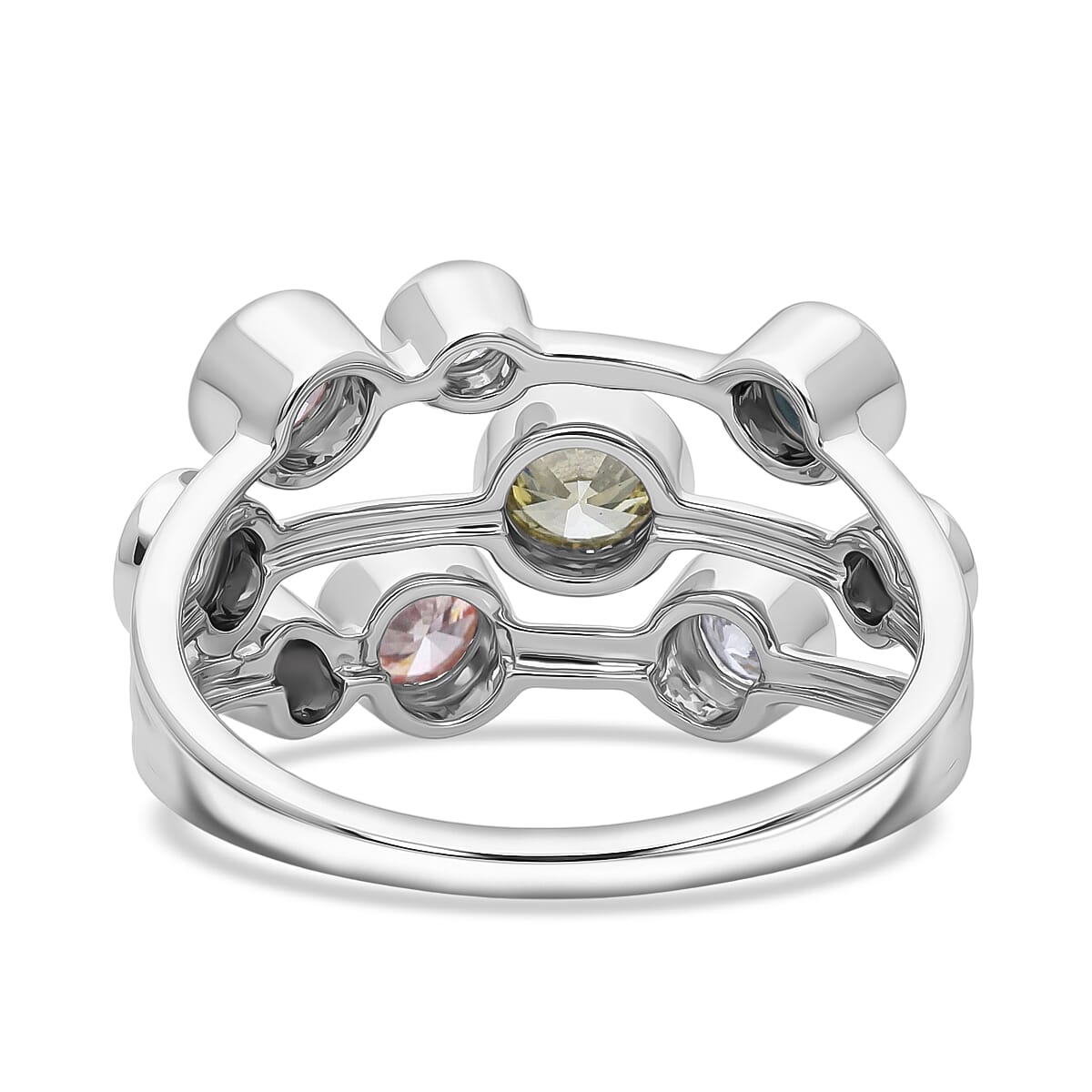 Luxuriant SI-G-H Lab Grown Yellow Diamond & Multi Gemstones Bubble Ring in Rhodium Overlay Sterling Silver 2.00 Ct.