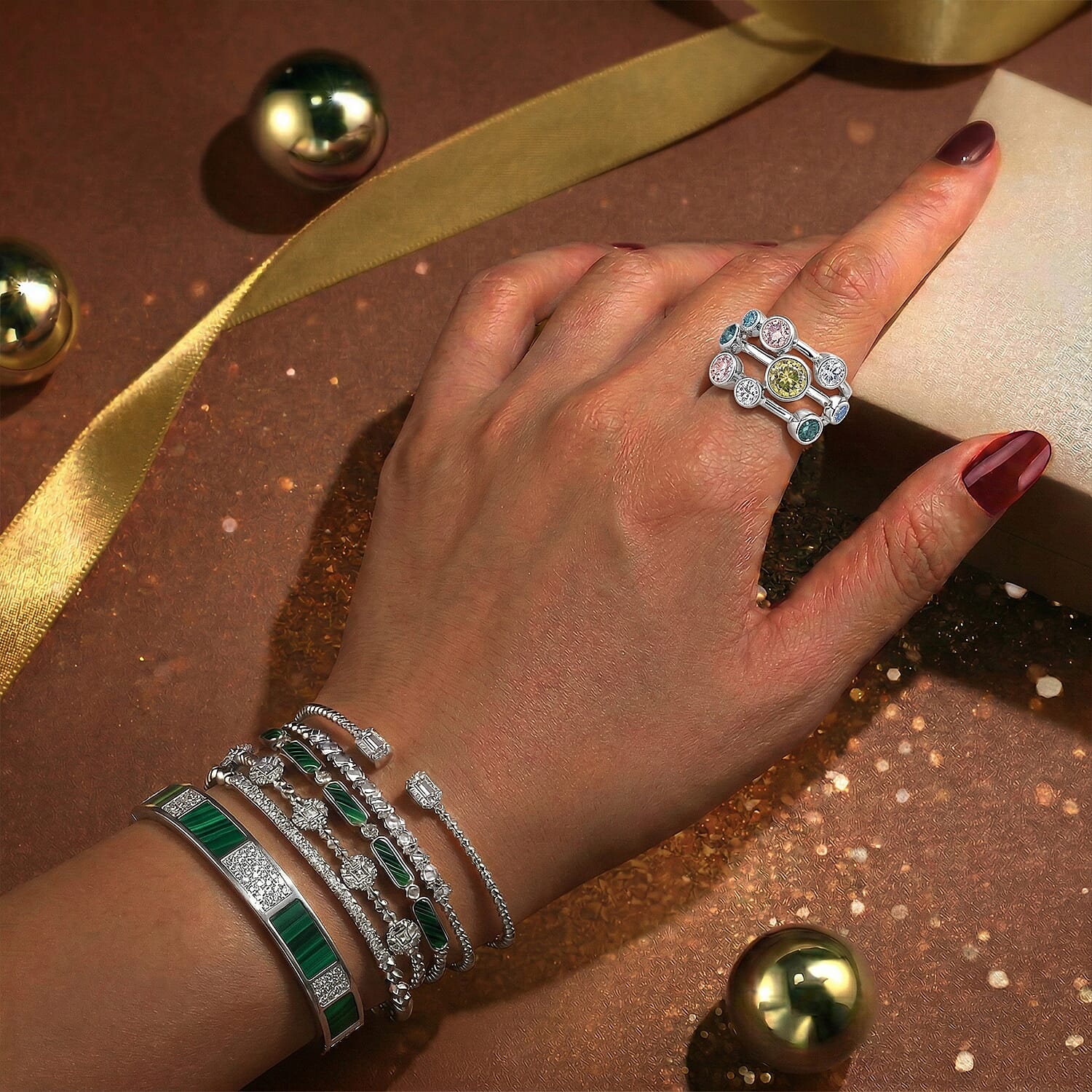 LUXURIANT 2 Ct. Multi Colour Lab Grown Diamond Bubble Ring