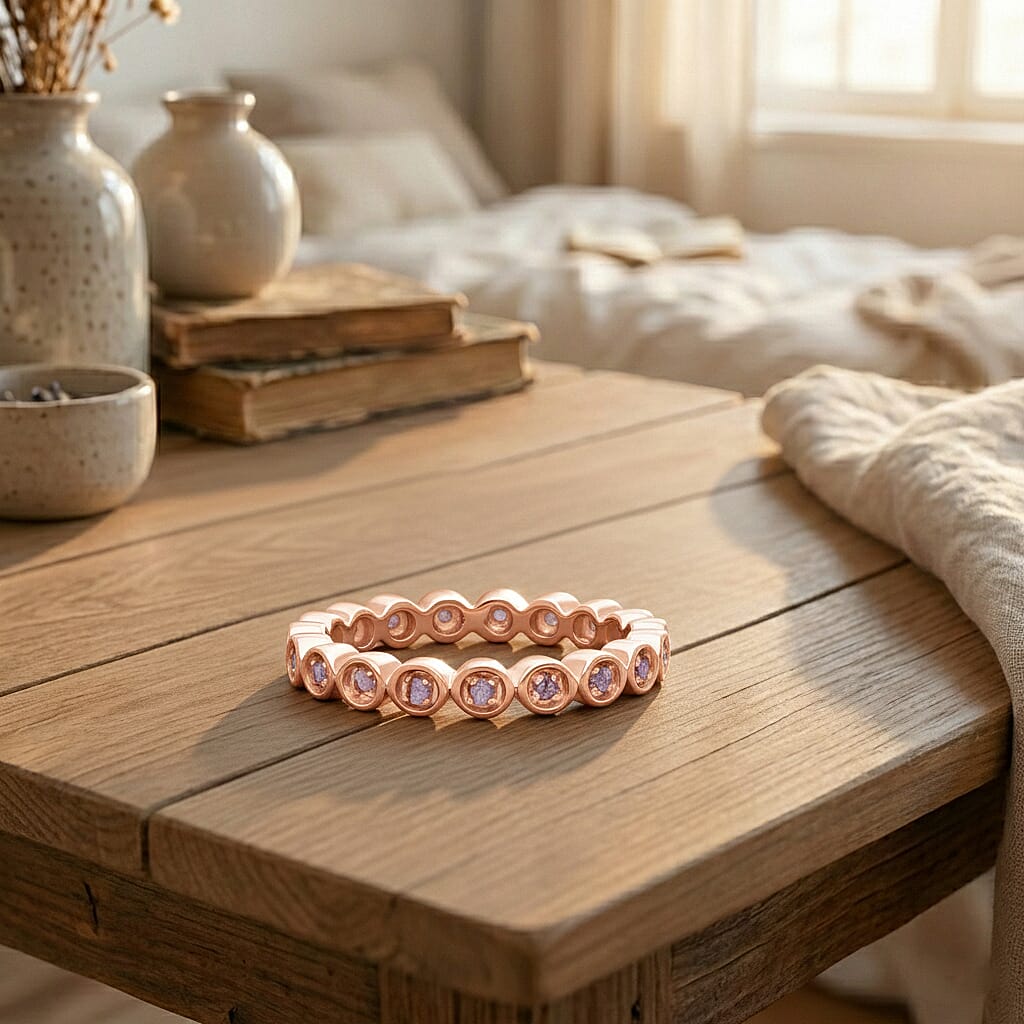 D'Joy Natural Pink Diamond Full Eternity Ring in 18K Rose Gold Vermeil Sterling Silver 0.27 Ct.