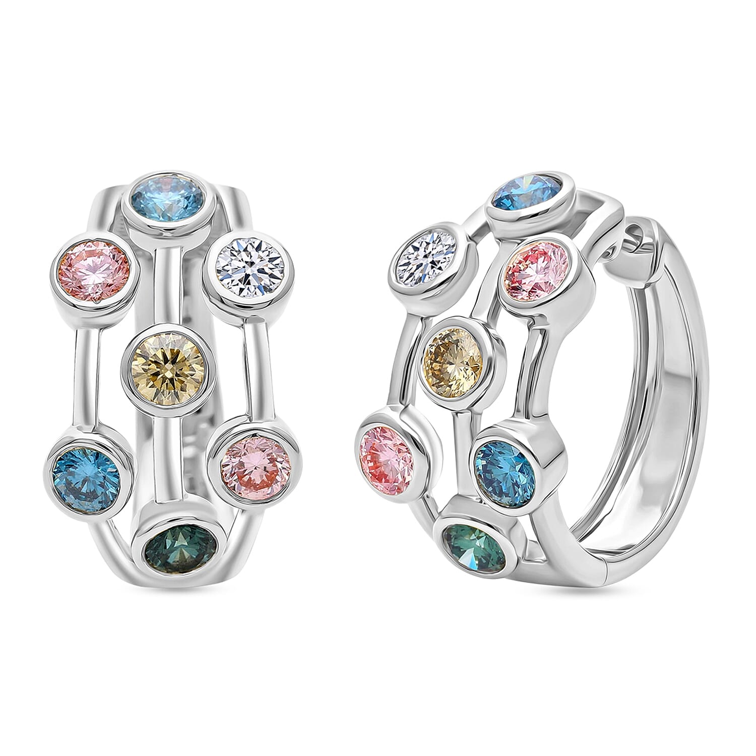 The Effervescent Watercolour Diamond Bubble Earrings Set with 2.00cts of Si Clarity Lab Grown Yellow, Pink, White, Green & Blue Diamonds