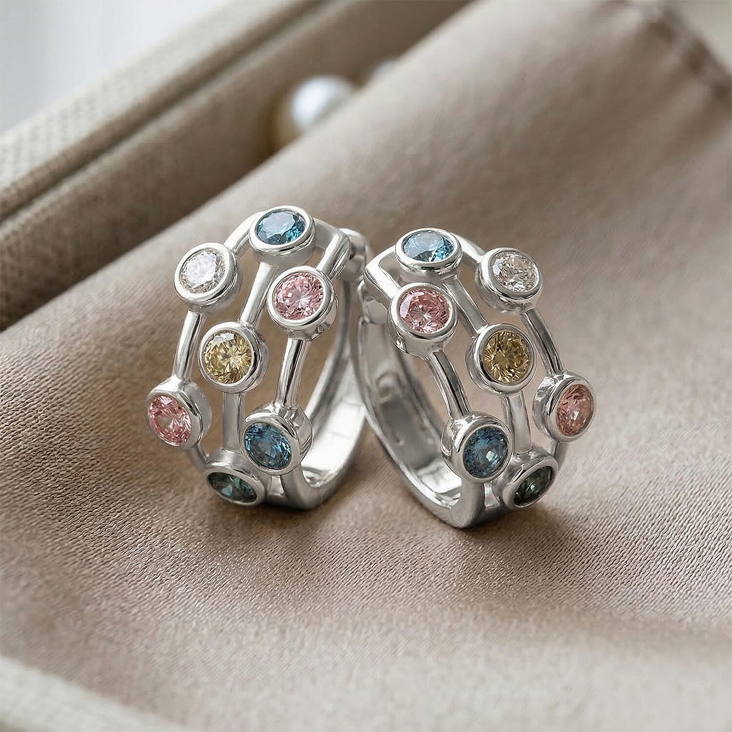 The Effervescent Watercolour Diamond Bubble Earrings Set with 2.00cts of Si Clarity Lab Grown Yellow, Pink, White, Green & Blue Diamonds