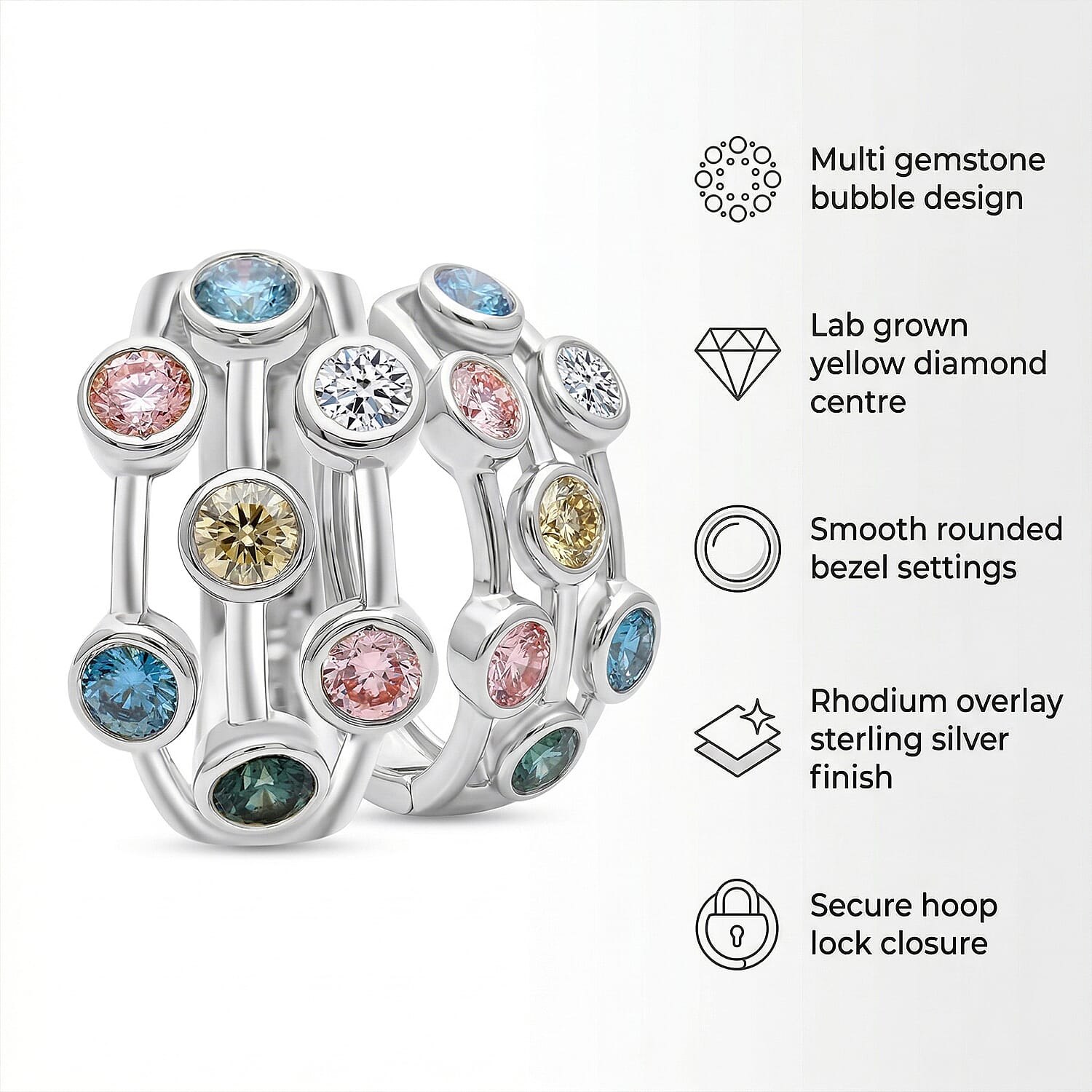 The Effervescent Watercolour Diamond Bubble Earrings Set with 2.00cts of Si Clarity Lab Grown Yellow, Pink, White, Green & Blue Diamonds