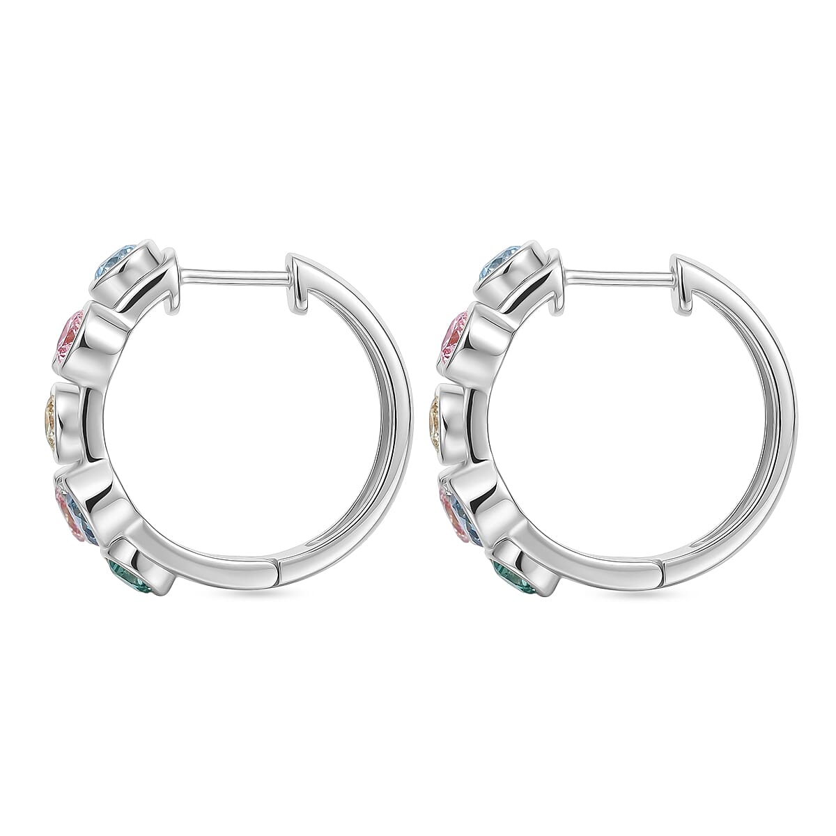 Luxuriant SI-G-H Lab Grown Yellow Diamond & Multi Gemstones Bubble Hoop Lock Earring in Rhodium Overlay Sterling Silver 2.00 Ct.