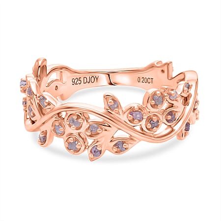 D'Joy Natural Pink Diamond Leaf Vine Ring in 18K Vermeil Rose Gold Plated Sterling Silver
