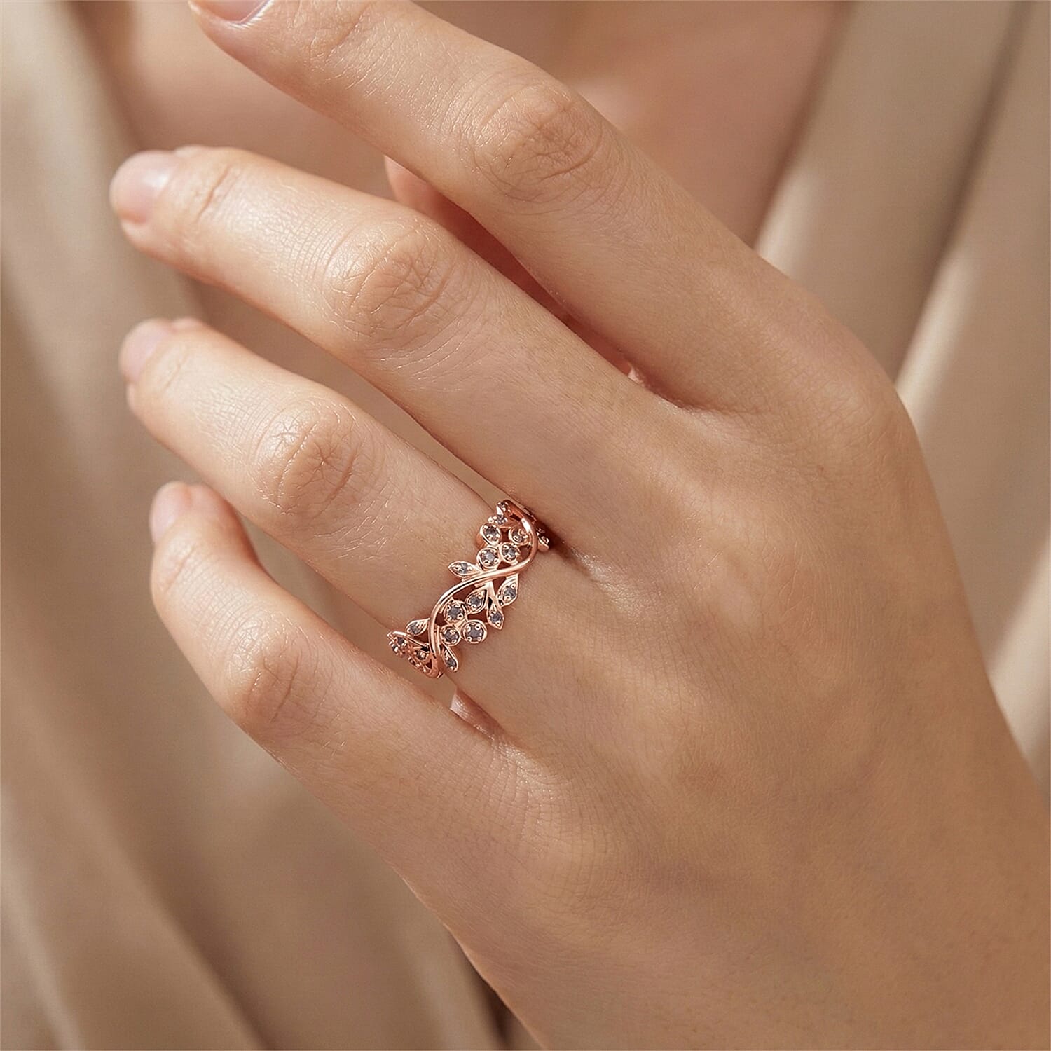 D'Joy Natural Pink Diamond Ring in 18K Vermeil Rose Gold Plated Sterling Silver