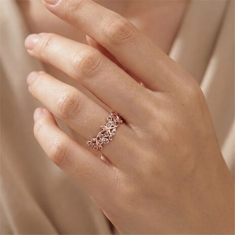 D'Joy Natural Pink Diamond Leaf Vine Ring in 18K Vermeil Rose Gold Plated Sterling Silver