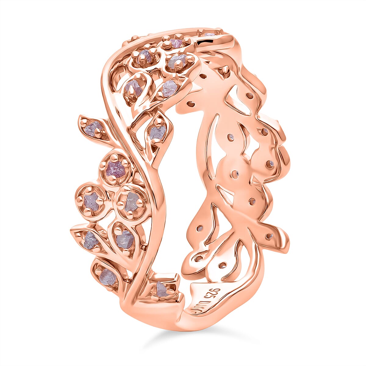D'Joy Natural Pink Diamond Ring in 18K Vermeil Rose Gold Plated Sterling Silver