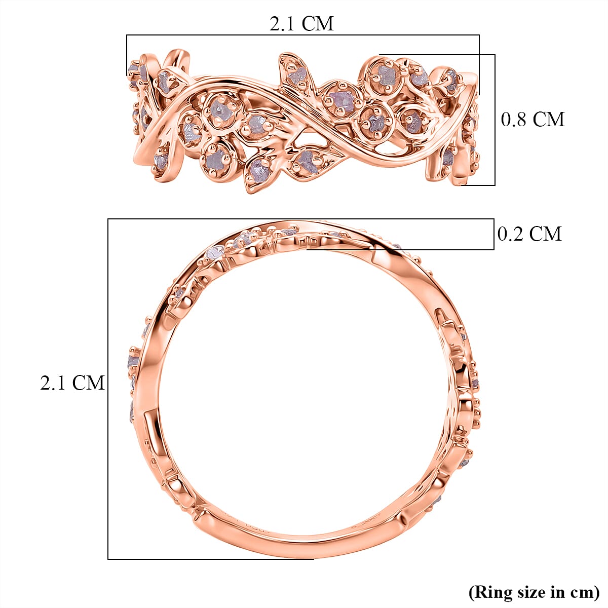 D'Joy Natural Pink Diamond Ring in 18K Vermeil Rose Gold Plated Sterling Silver