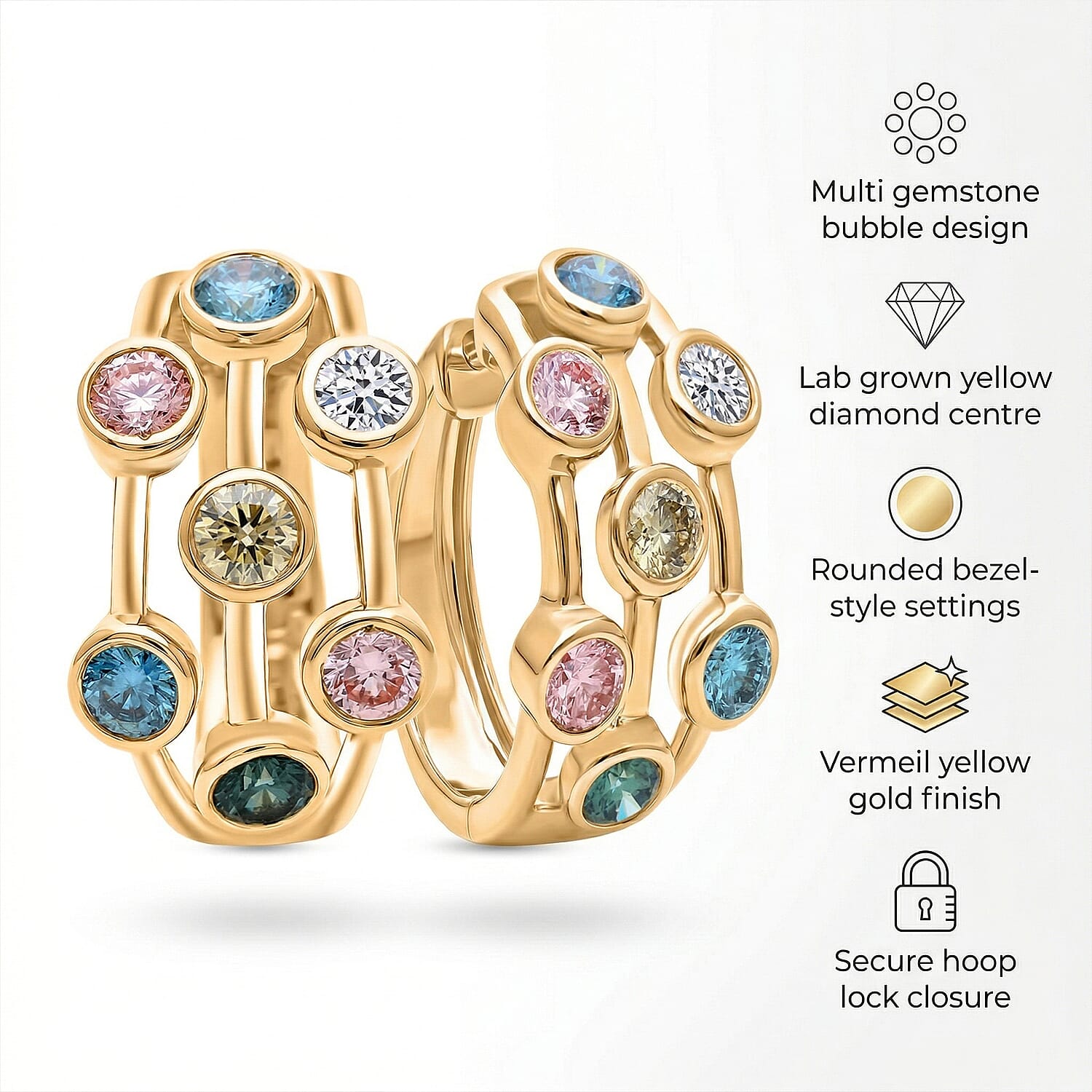 The Effervescent Watercolour Diamond Bubble Earrings Set with 2.00cts of Si Clarity Lab Grown Yellow, Pink, White, Green & Blue Diamonds
