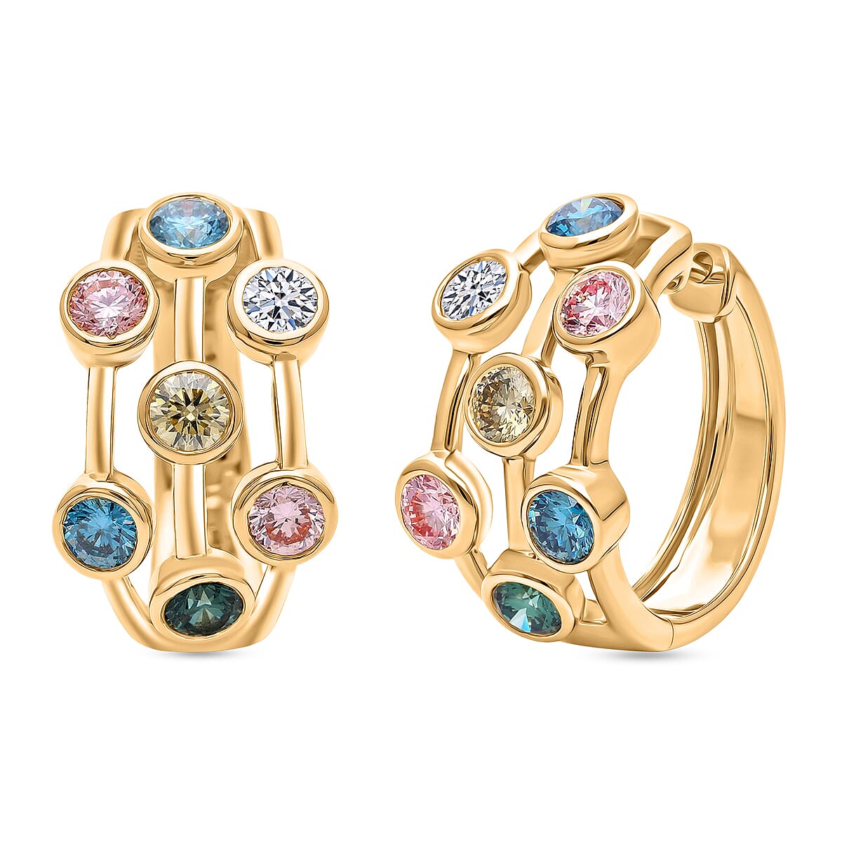 Luxuriant SI-G-H Lab Grown Yellow Diamond & Multi Gemstones Bubble Hoop Lock Earring in 18K Vermeil Yellow Gold Plated Sterling Silver 2.00 Ct.