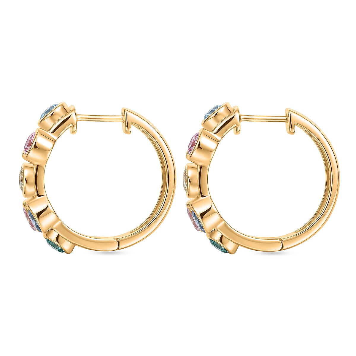Luxuriant SI-G-H Lab Grown Yellow Diamond & Multi Gemstones Bubble Hoop Lock Earring in 18K Vermeil Yellow Gold Plated Sterling Silver 2.00 Ct.
