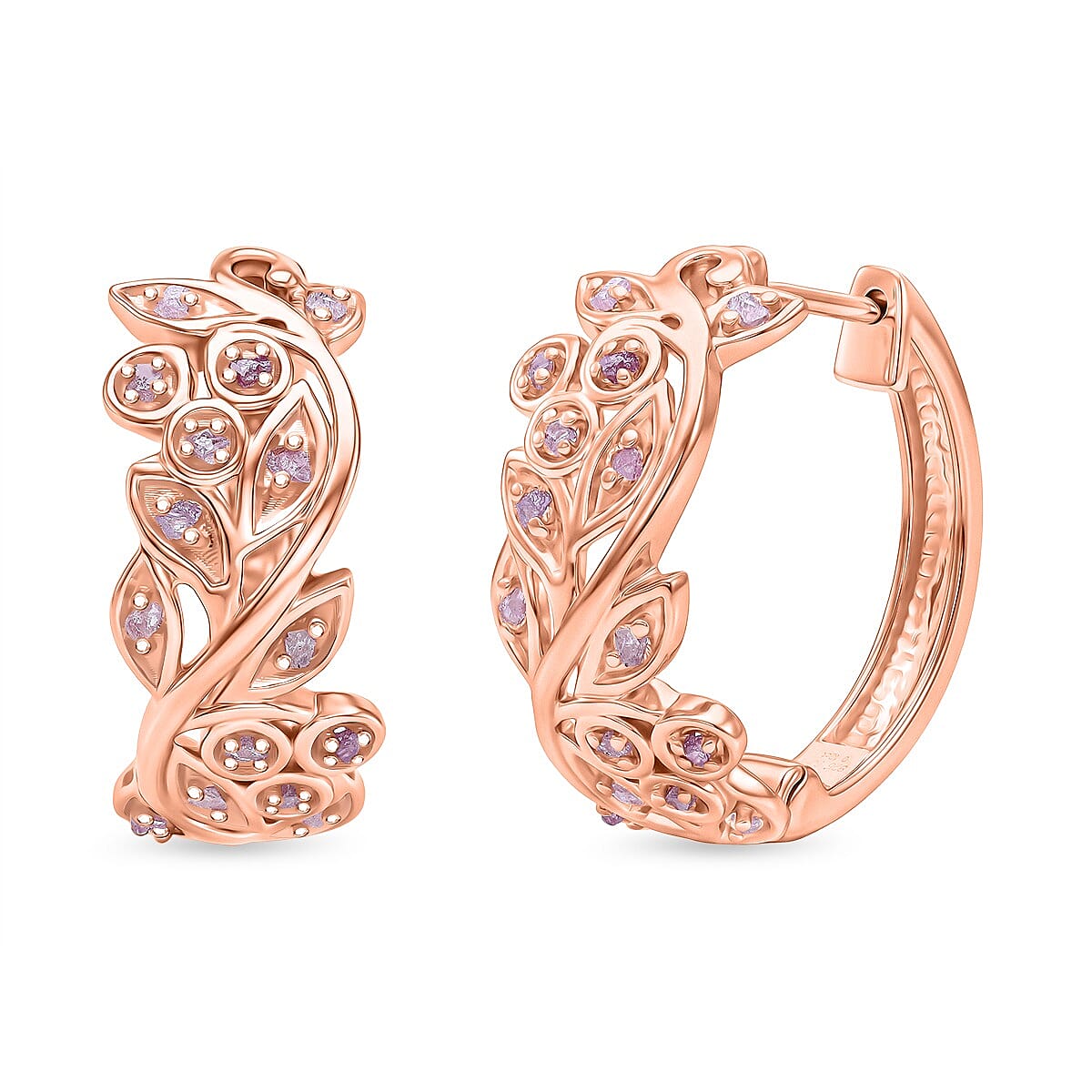 D'Joy Pink Diamond Earring with Hoop Lock in 18K Vermeil Rose Gold Plated Sterling Silver