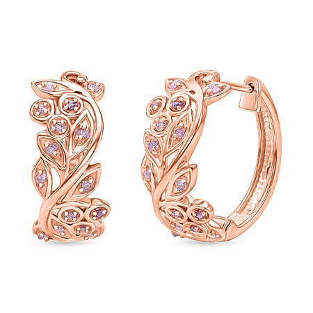 Brand New D'Joy Natural Pink Diamond Leaf Hoop Earrings with Clasp in 18K Rose Gold Vermeil Sterling Silver 0.25 Ct Brand New D'Joy Natural Pink Diamond Leaf Hoop Earrings with Clasp in 18K Rose Gold Vermeil Sterling Silver 0.25 Ct