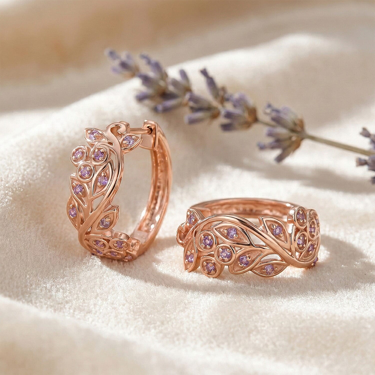 D'Joy Pink Diamond Earring with Hoop Lock in 18K Vermeil Rose Gold Plated Sterling Silver