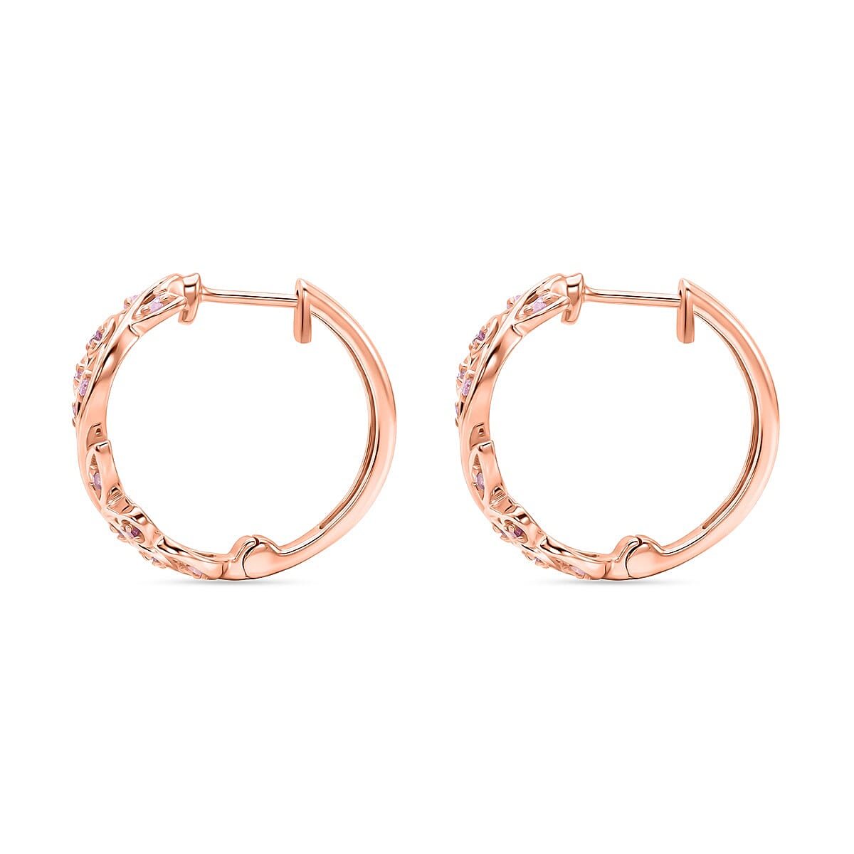 D'Joy Pink Diamond Earring with Hoop Lock in 18K Vermeil Rose Gold Plated Sterling Silver
