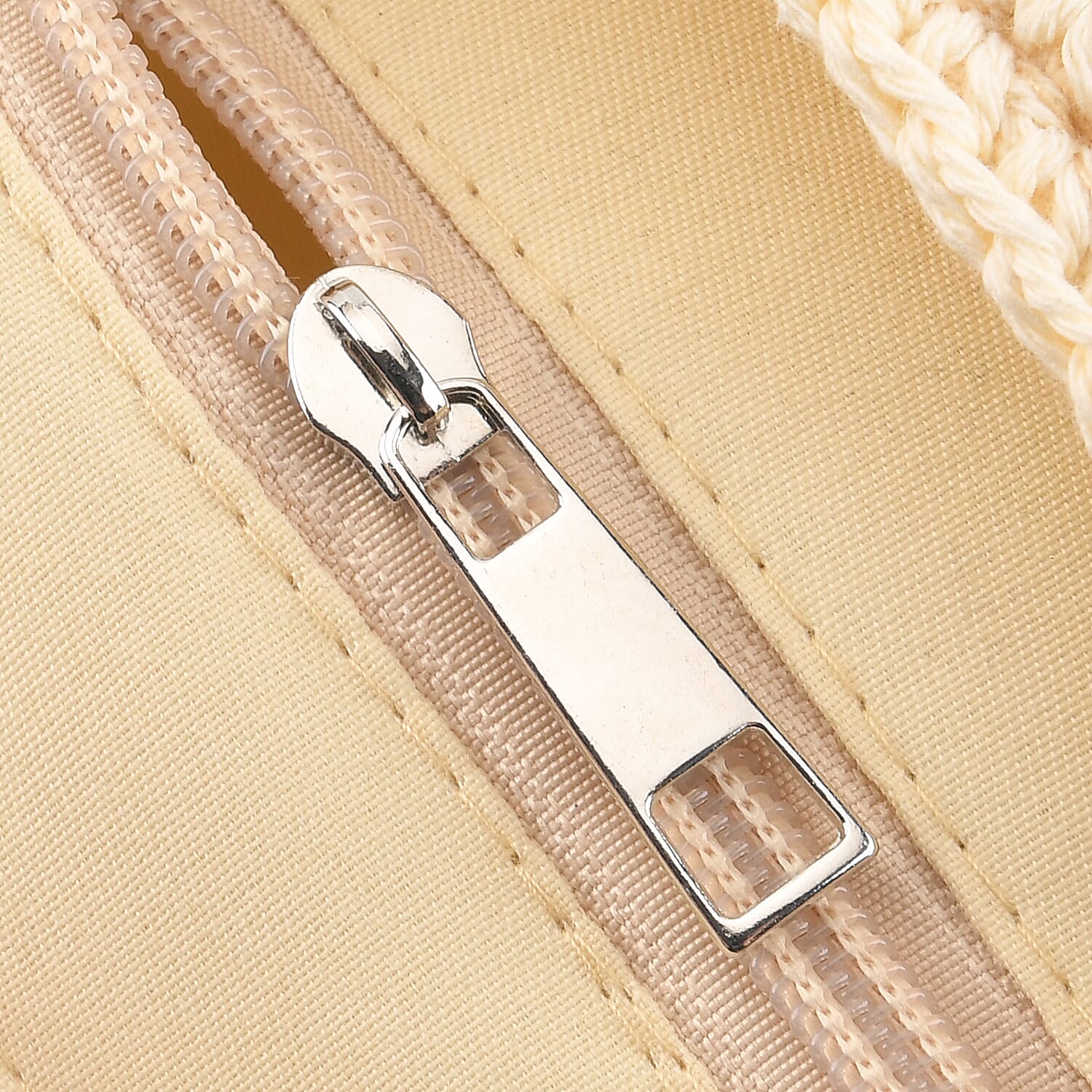 Striped Crochet Design Slouchy Tote Bag - Cream - Blue