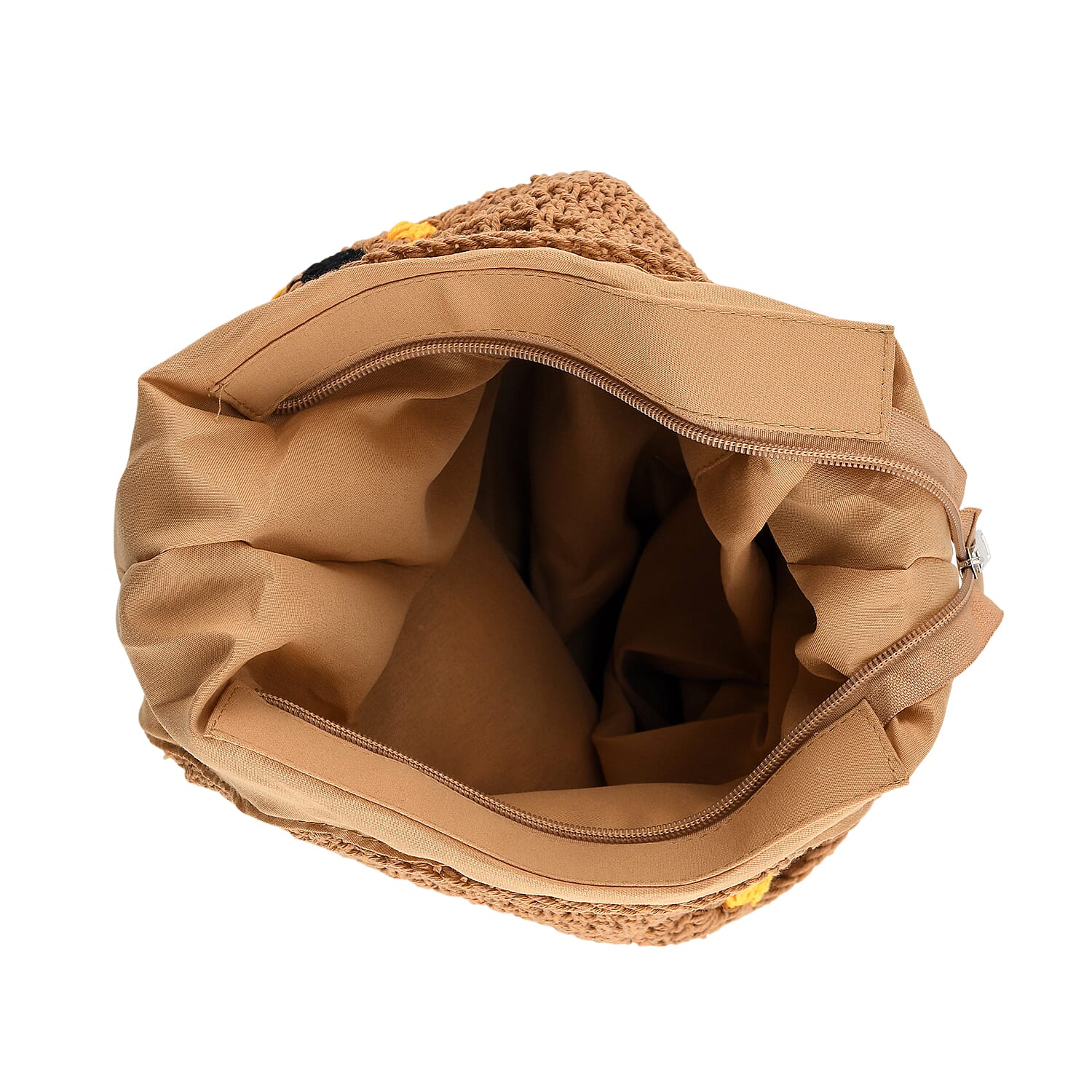 Floral Crochet Slouchy Tote Bag - Brown