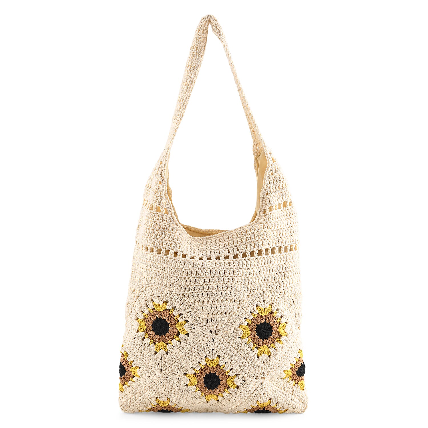 Floral Crochet Slouchy Tote Bag - Cream