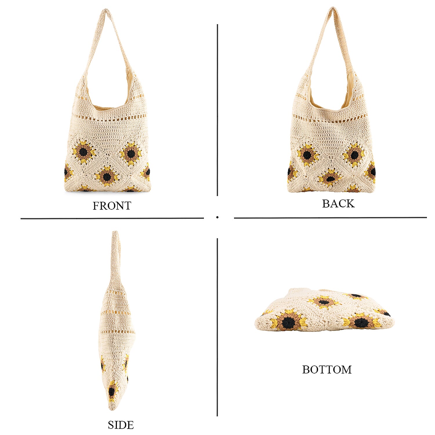 Floral Crochet Slouchy Tote Bag - Cream
