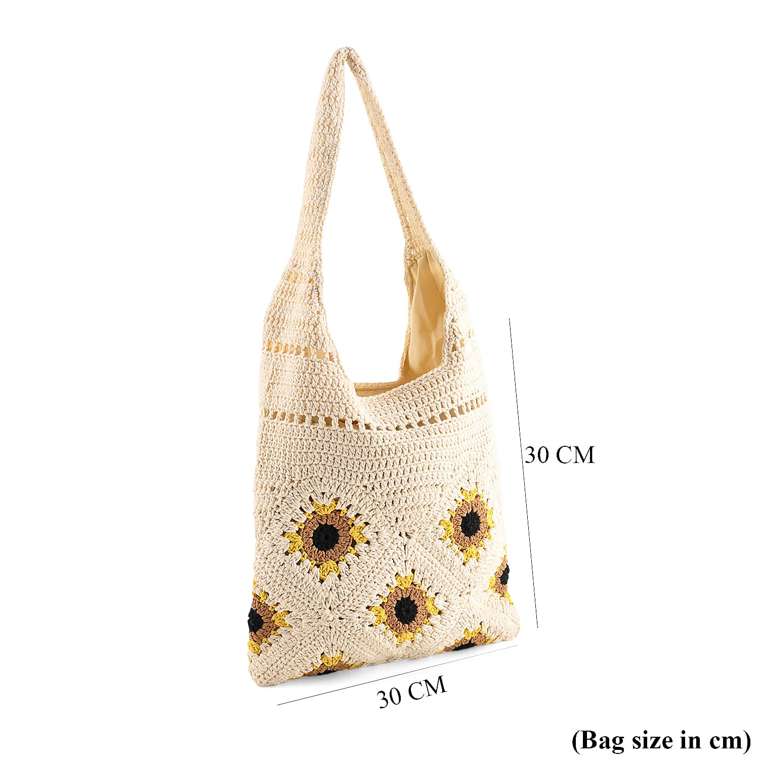 Floral Crochet Slouchy Tote Bag - Cream