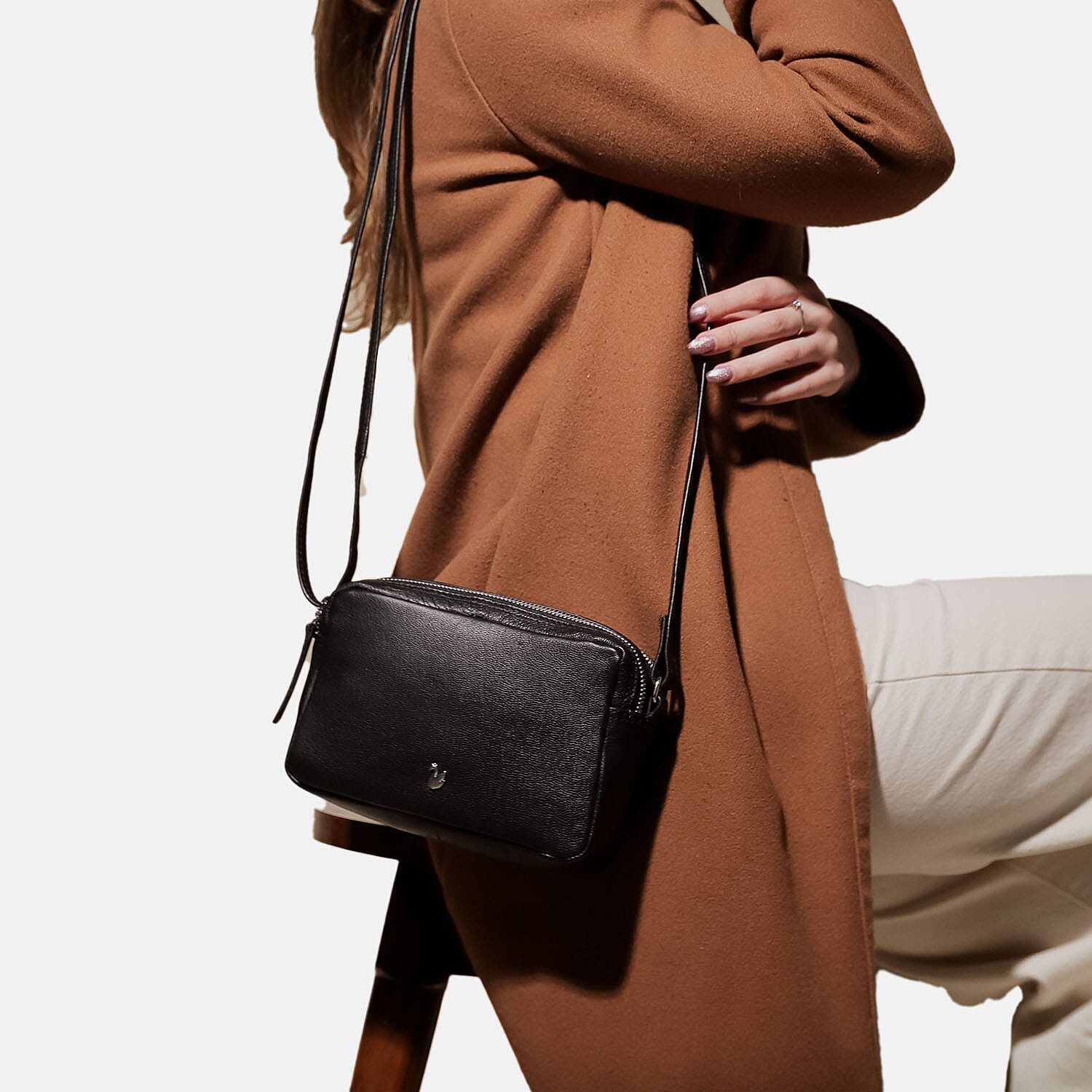 Assots London Avon Black Soft Nappa Full Grain Real Leather Crossbody Bag