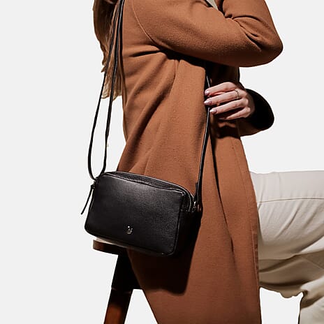 Assots London Avon Black Soft Nappa Full Grain Real Leather Crossbody Bag