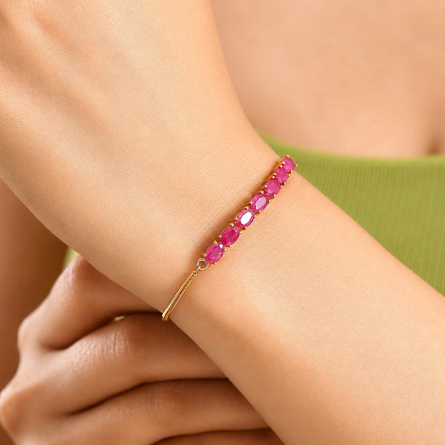 Close Out Deal- African Ruby Linking Adjustable Bracelet (Size - 7 to 10.5) 4.91 Ct.