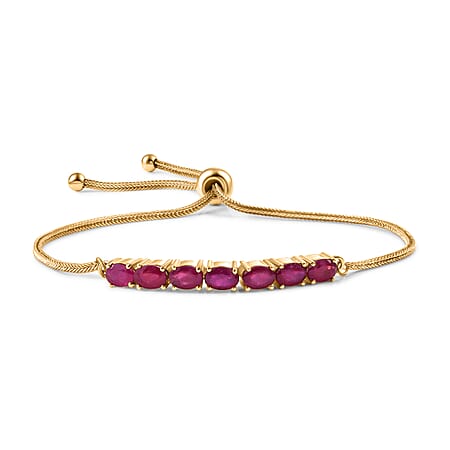 African Ruby 7-Stone Adjustable Bracelet (Size - 10.5) in Yellow Gold Tone 4.91 Ct.
