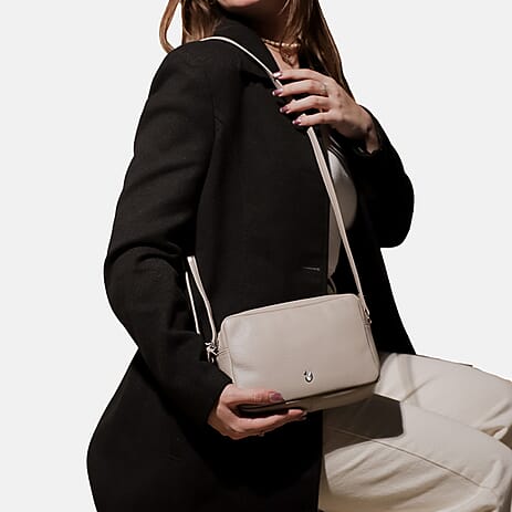 Assots London Avon Grey Soft Nappa Full Grain Real Leather Crossbody Bag