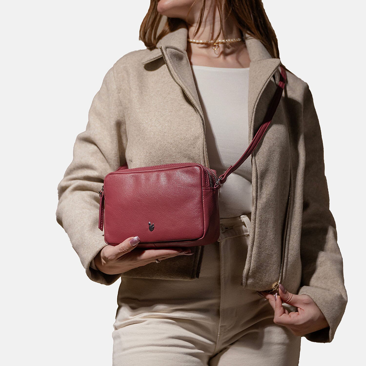 Assots London Avon Pink Soft Nappa Full Grain Real Leather Crossbody Bag