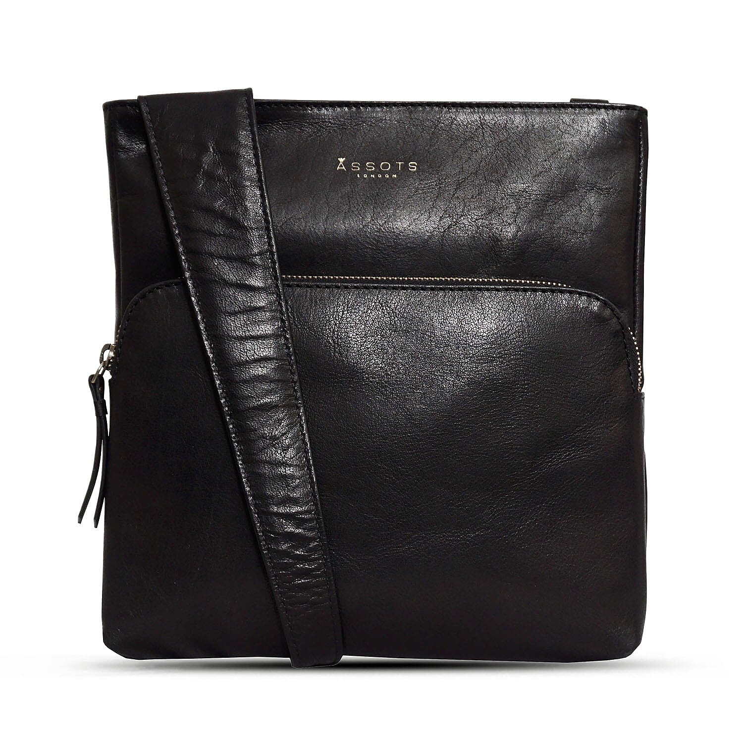 Assots London Canary Black Vintage Leather Sling Crossbody Bag