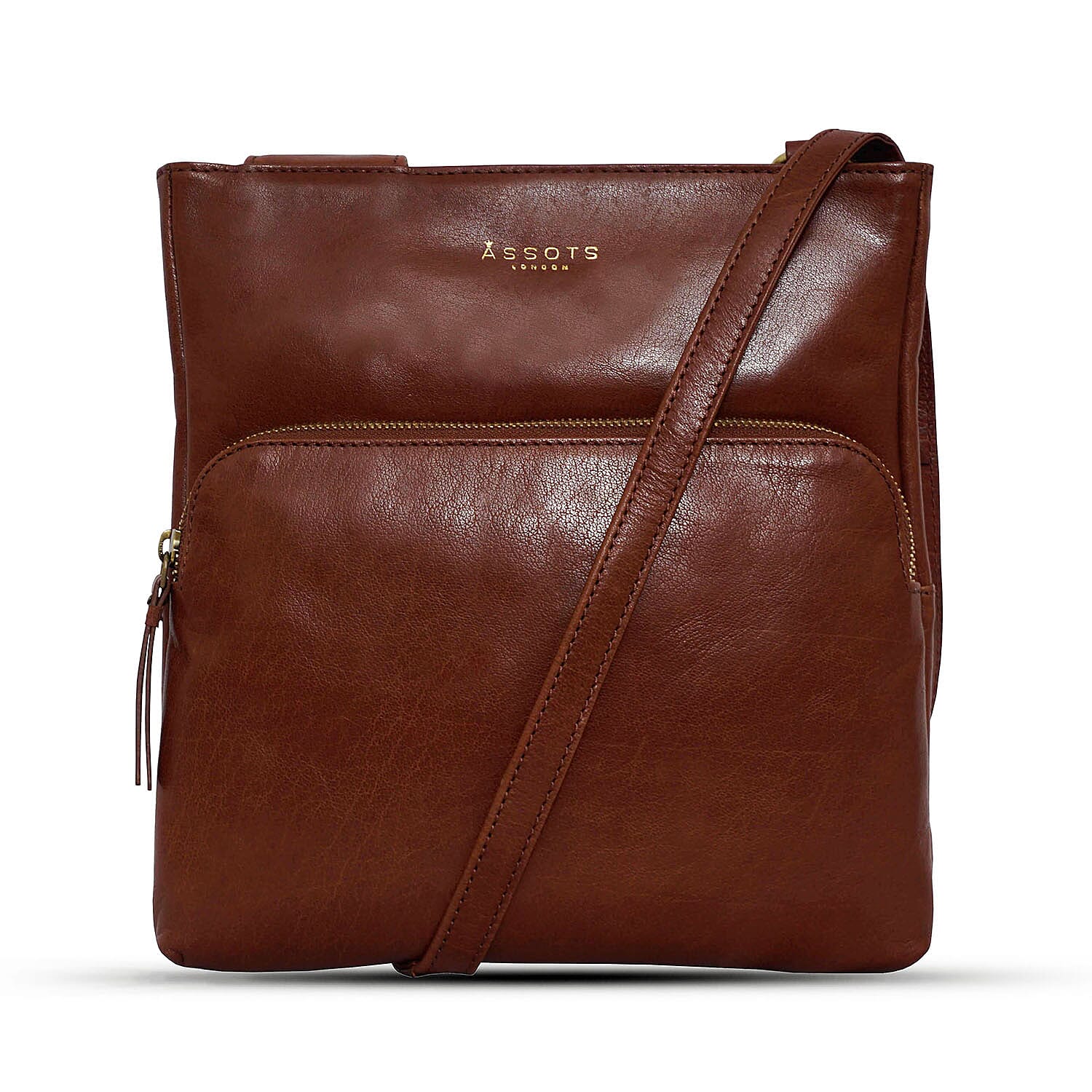 Assots London Canary Brown Vintage Leather Sling Crossbody Bag