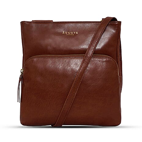 Assots London Canary Brown Vintage Leather Sling Crossbody Bag