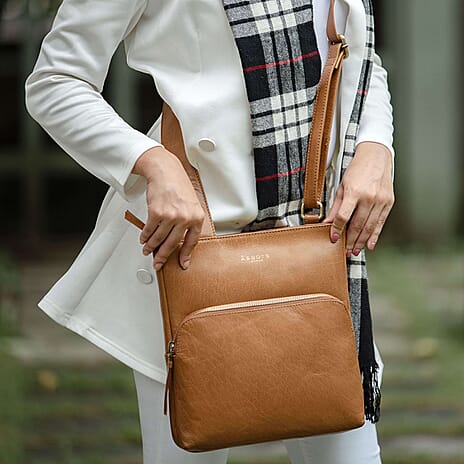 Assots London Canary Tan Vintage Leather Sling Crossbody Bag