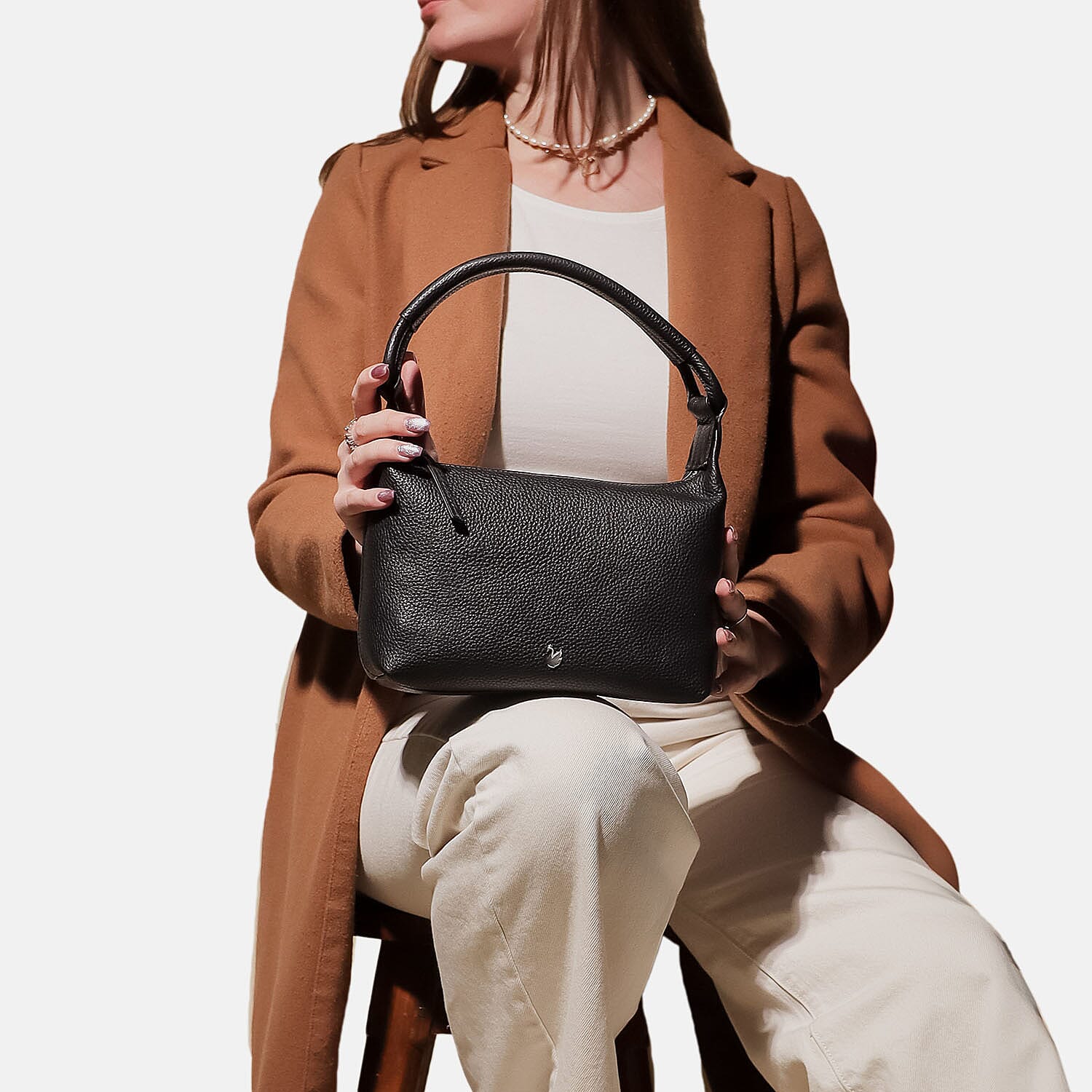 Assots 'City Bag' Soft Pebble Genuine Leather Shoulder Bag - Black