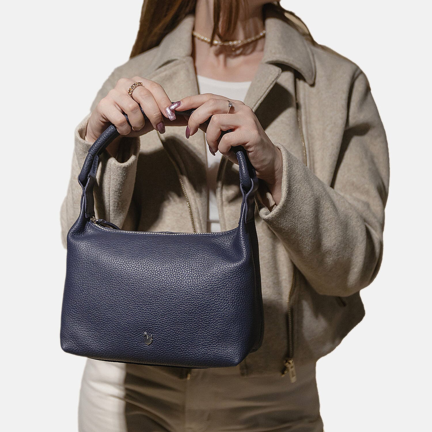 Assots 'City Bag' Soft Pebble Genuine Leather Shoulder Bag - Navy